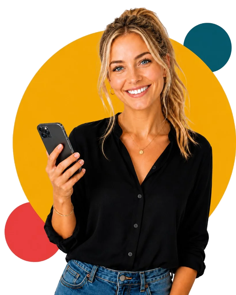 Smiling woman holding a smartphone